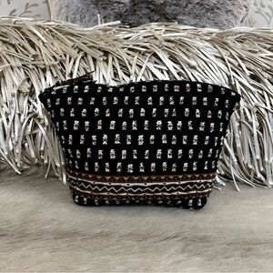 Vintage VERA BRADLEY Zebras 2001 Large Curved Cosmetic Case Black Tan Zipper Y2K